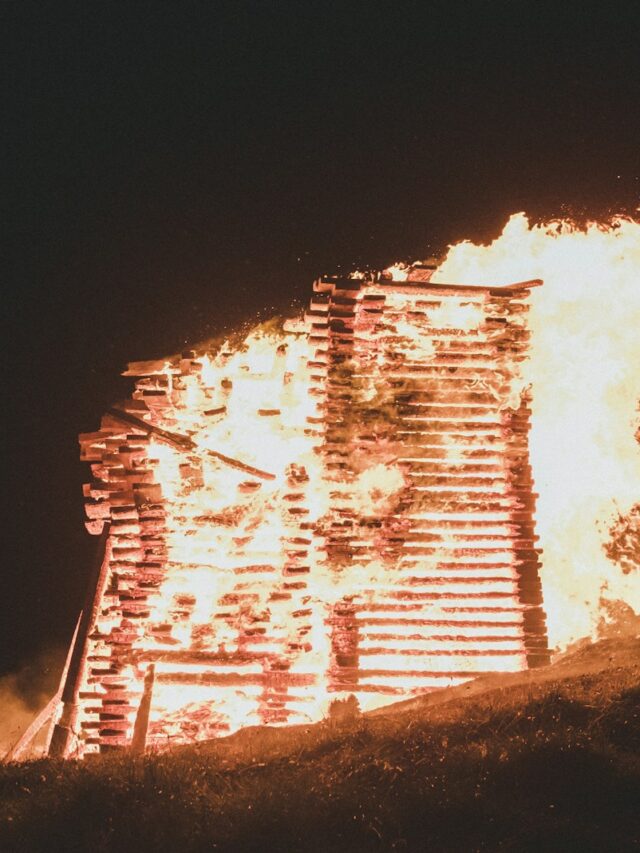 burning wood stack