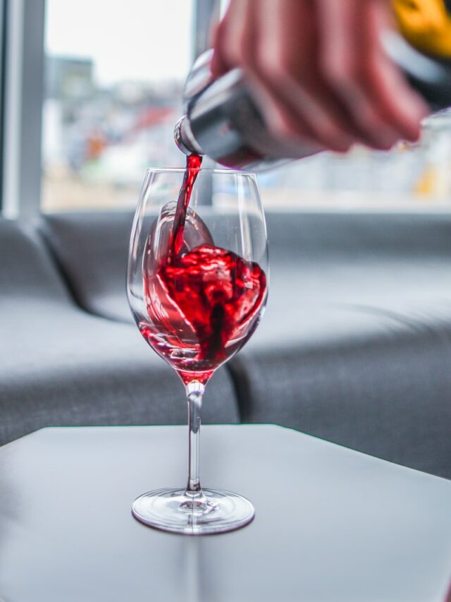 red wine in clear wine glass