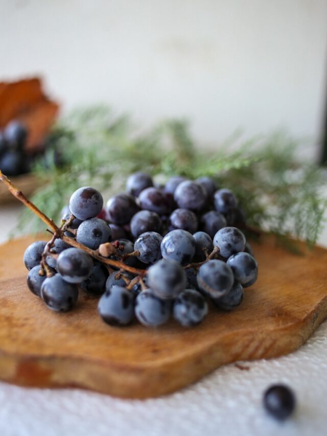 blue berries on brown wooden table